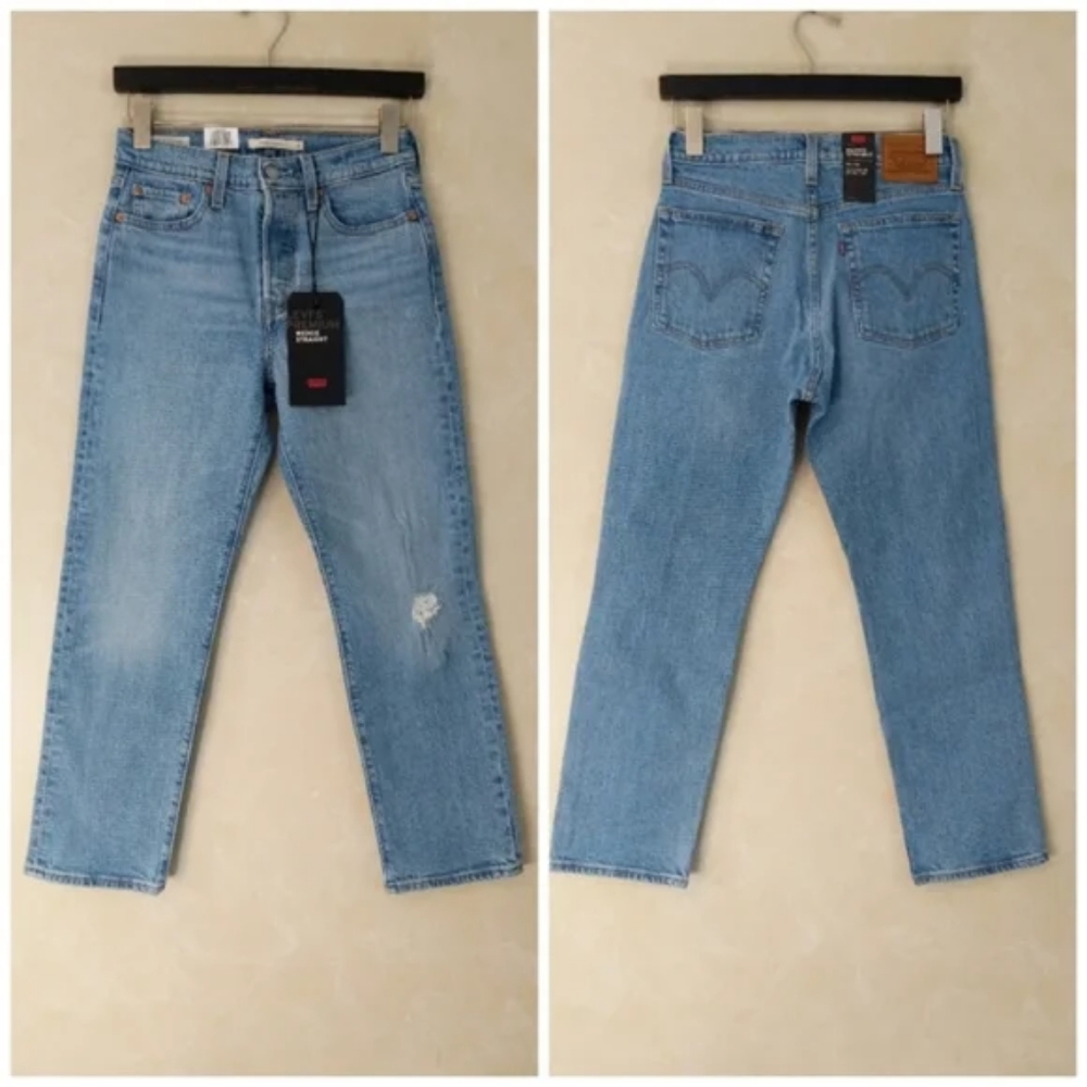 Levi's Wedgie Crop Straight Leg Jeans Distressed Tango Blue - Picture 16 of 16